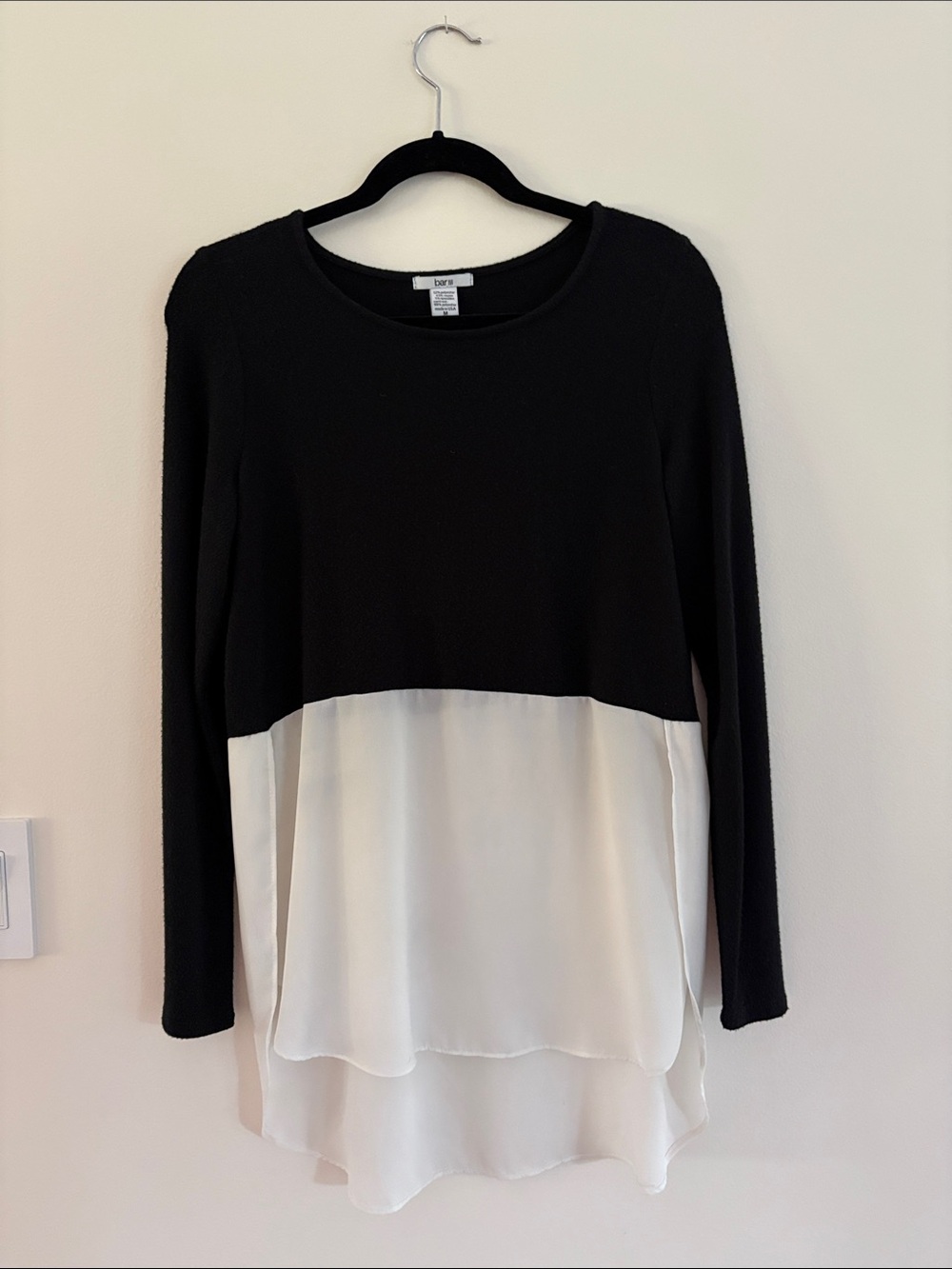 Bar III Black and White Layered Long-Sleeve Tunic